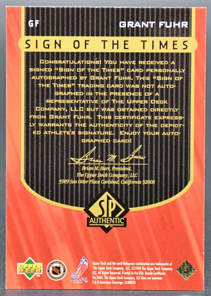 1998-99 SP Authentic Sign of the Times Grant Fuhr T7 Edmonton Oilers Auto