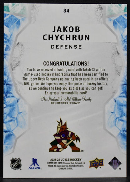 2021-22 UD Ice Base Jersey Jakob Chychrun 34 Arizona Coyotes Jersey