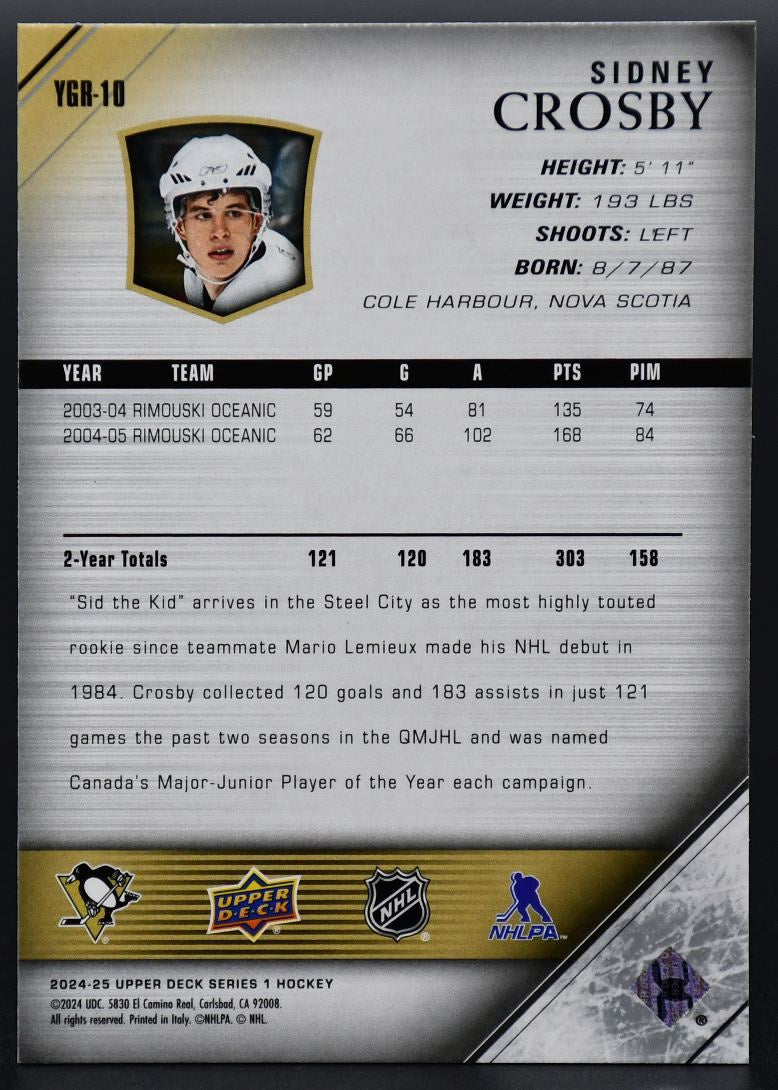 2024-25 UD Series 1 Sidney Crosby YGR-10 Pittsburgh Penguins