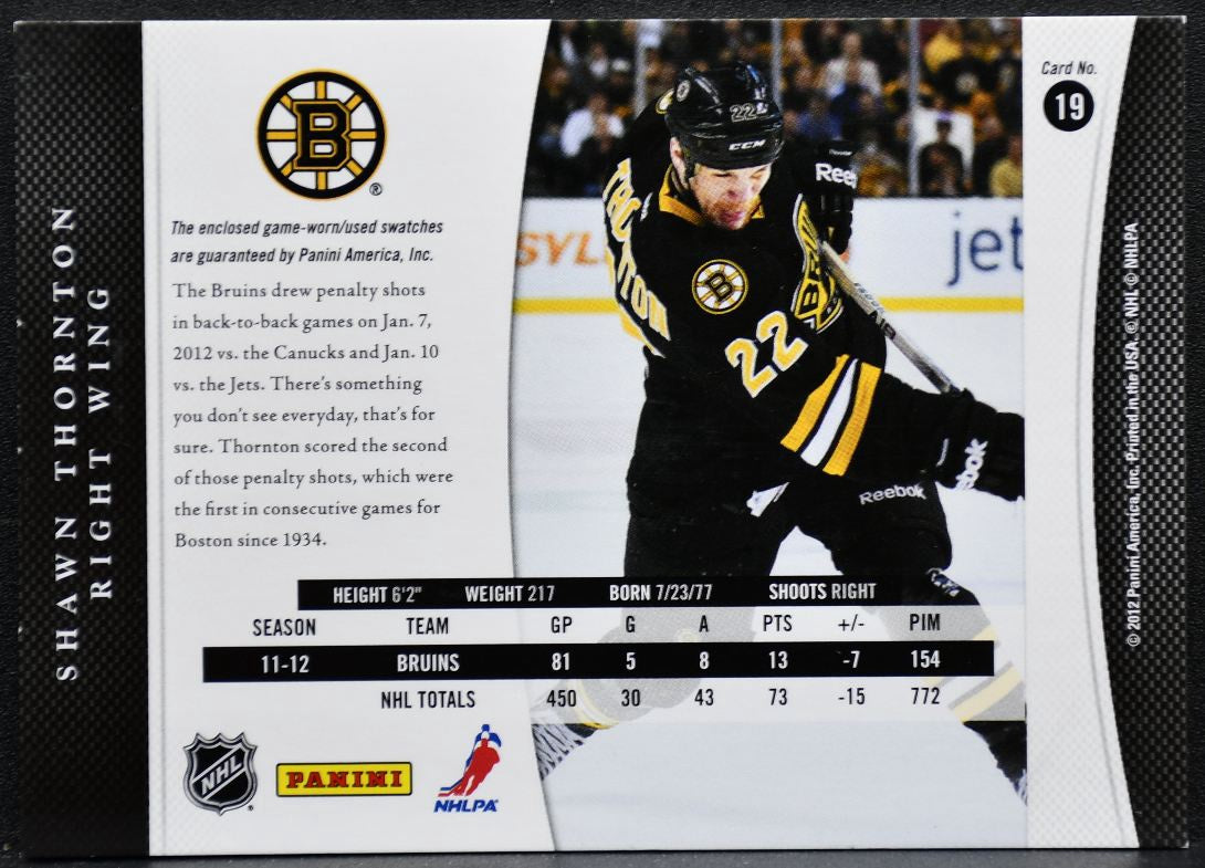 2012-13 Panini Luxury Suite Combos Shawn Thornton 19 Patch/Stick 9424