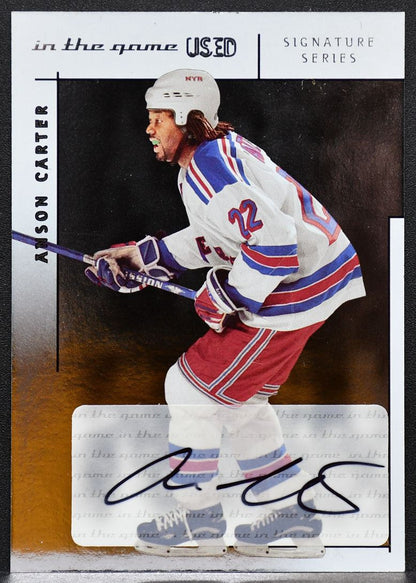 2003-04 In The Game Used Signature Series Anson Carter A-AC Rangers Auto 1431