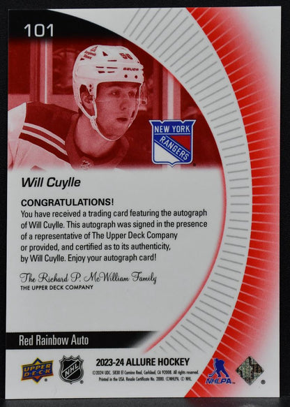 2023-24 UD Allure Red Rainbow Auto Will Cuylle 101 New York Rangers RC Auto