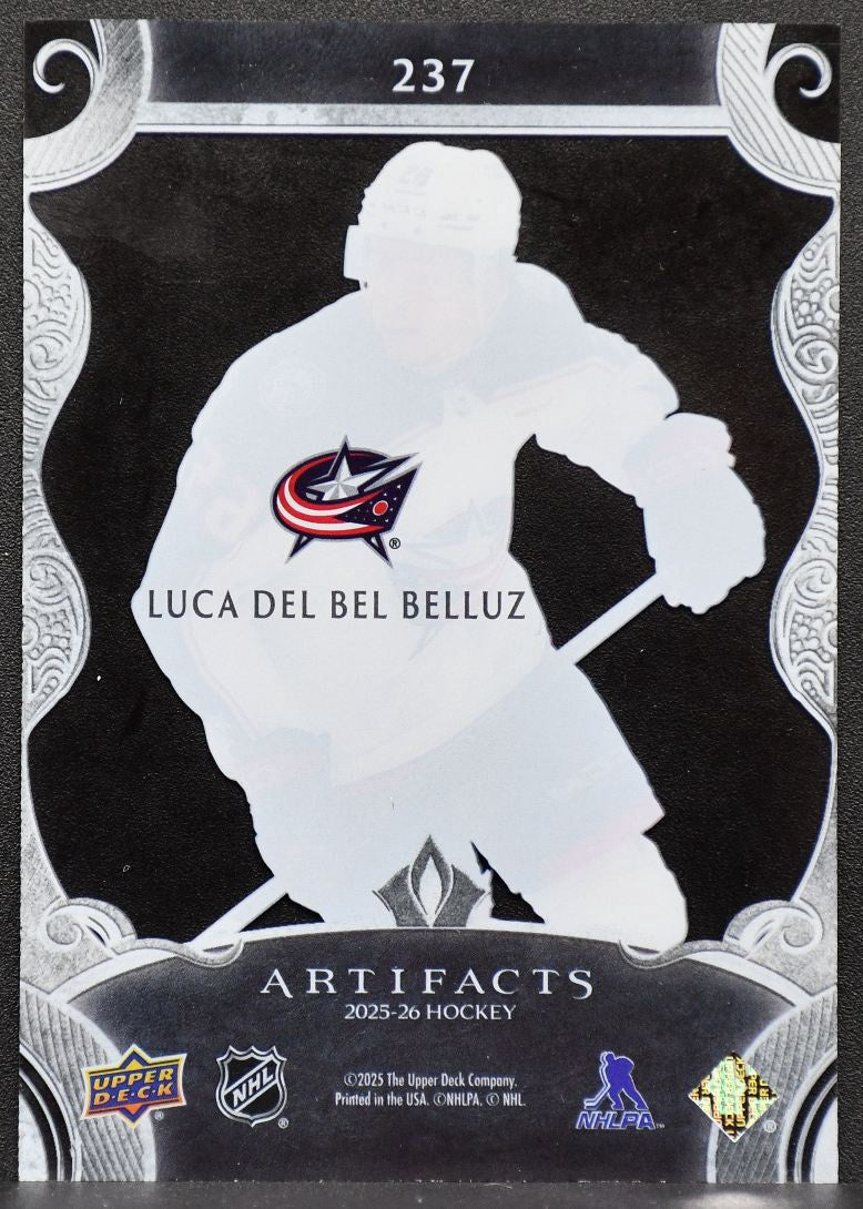 25-26 UD Artifacts Update Clear Cut RCs Luca Del Bel Belluz 237 Blue Jackets RC 7696
