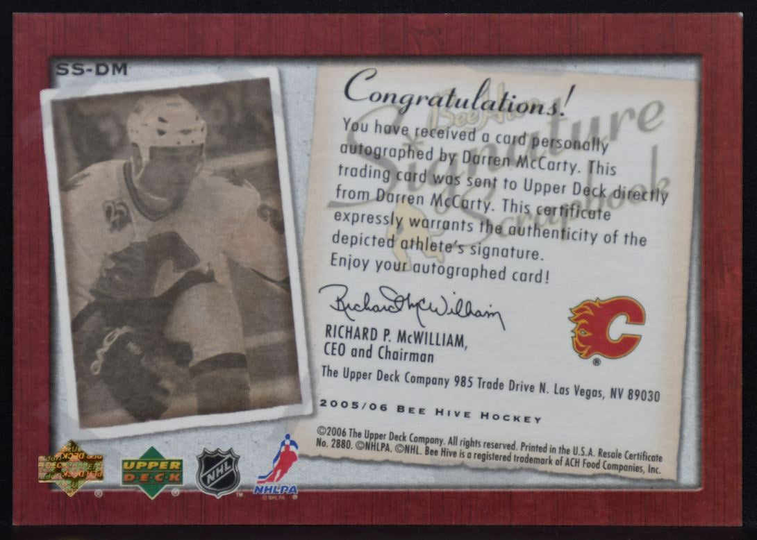 2005-06 UD Beehive Signature Scrapbook Darren McCarty SS-DM Flames Auto 8478