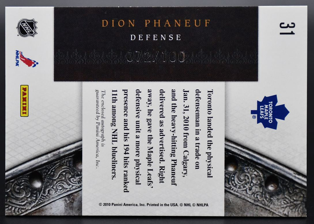 2010-11 Crown Royale Scratching the Surface Signatures Dion Phaneuf 31 072/100