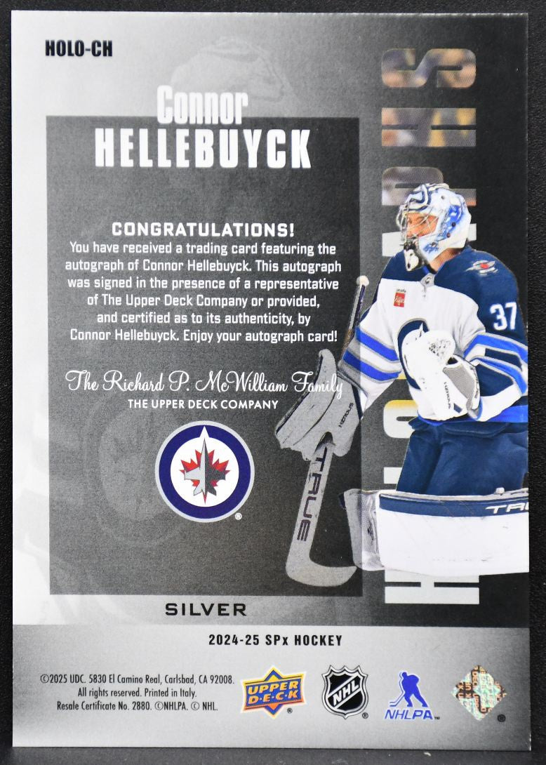 2024-25 SPx Holographs Connor Hellebuyck HOLO-CH Winnipeg Jets Auto 6996
