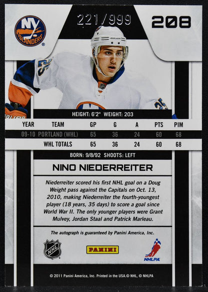 2010-11 Panini Zenith Rookie Nino Niederreiter 208 RC Auto 221/999 2736