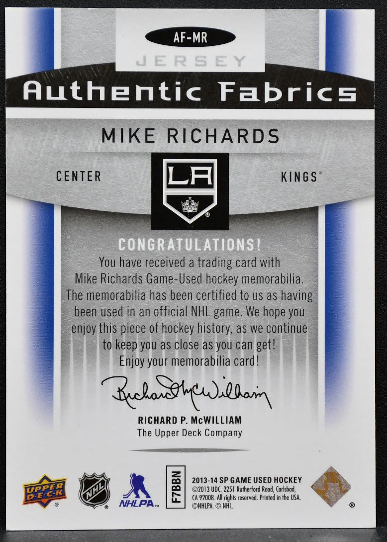 2013-14 SP Game Used Authentic Fabrics Mike Richards AF-MR Kings Jersey 6540