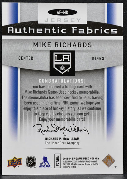 2013-14 SP Game Used Authentic Fabrics Mike Richards AF-MR Kings Jersey 6540