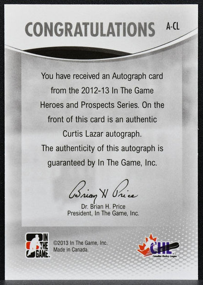 2013-14 In The Game Heroes and Prospects Autographs Curtis Lazar A-CL Auto 9859
