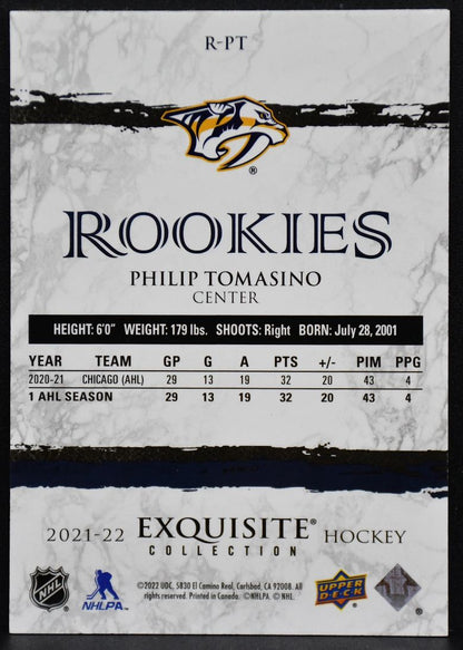 2021-22 UD Exquisite Collection Gold Philip Tomasino R-PT Predators RC 21/25 4046