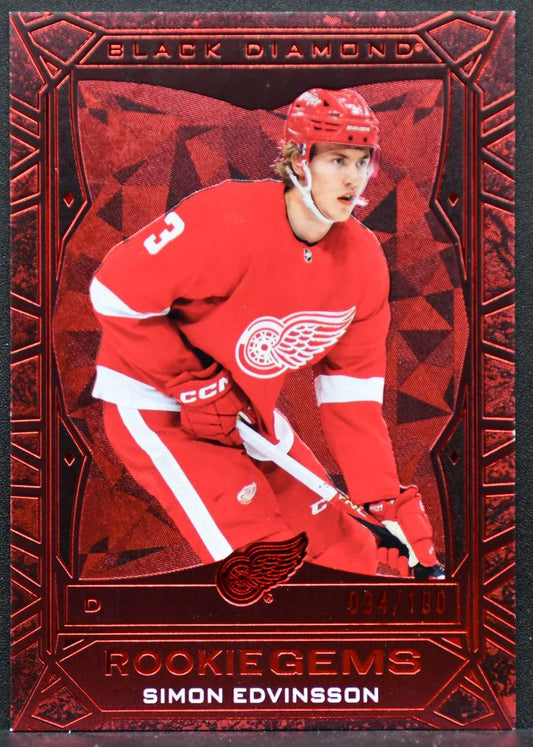 2023-24 UD Black Diamond RC Gems Red Simon Edvinsson RG-SE Red Wings RC 034/100 8564
