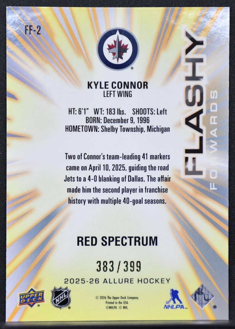 25-26 UD Allure Flashy Forwards Red Spectrum Kyle Connor FF-2 Winnipeg Jets /399 2616