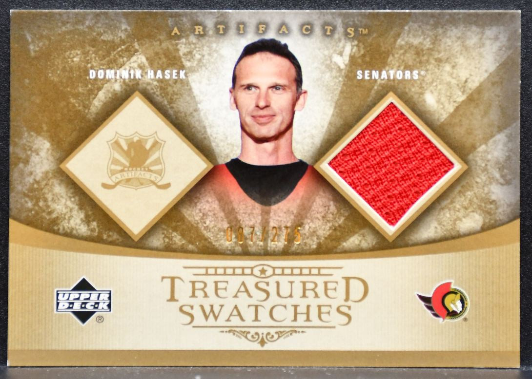 2005-06 UD Artifacts Treasured Swatches Hasek Senators Auto 097/275 Jersey 8574