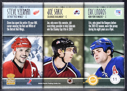 2002-03 Pacific Crown Royale Triple Threads Yzerman Sakic Lindros 11 Jersey 7923