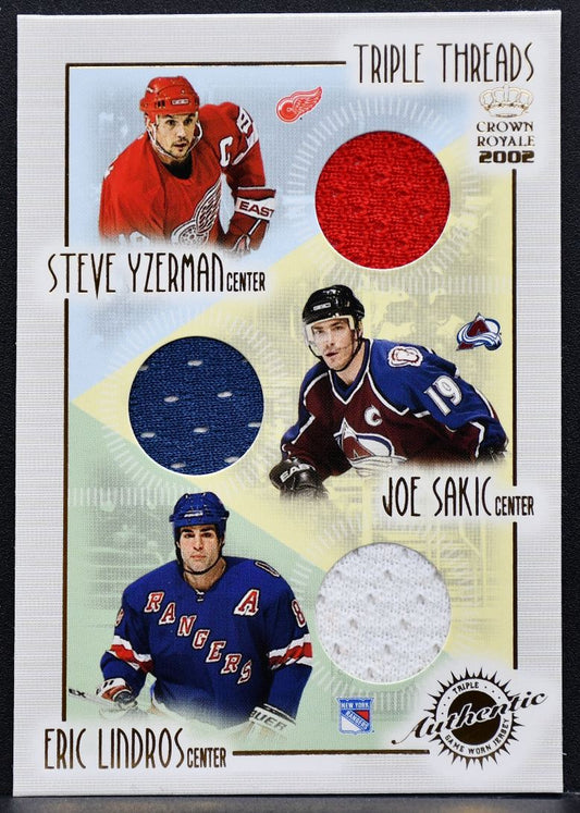 2002-03 Pacific Crown Royale Triple Threads Yzerman Sakic Lindros 11 Jersey 7923