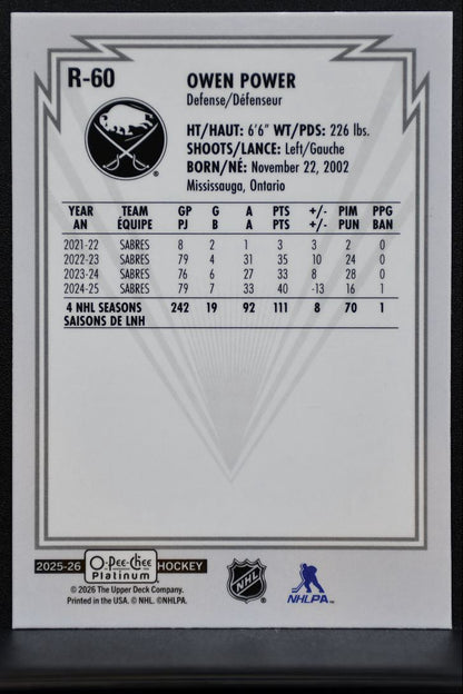 2025-26 O-Pee-Chee Platinum Retro Owen Power R-60 Buffalo Sabres 3666