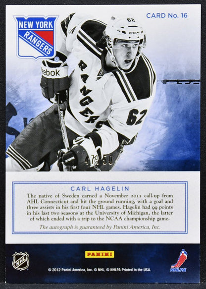 2012-13 Panini Prime Signatures Carl Hagelin 16 New York Rangers Auto 9929