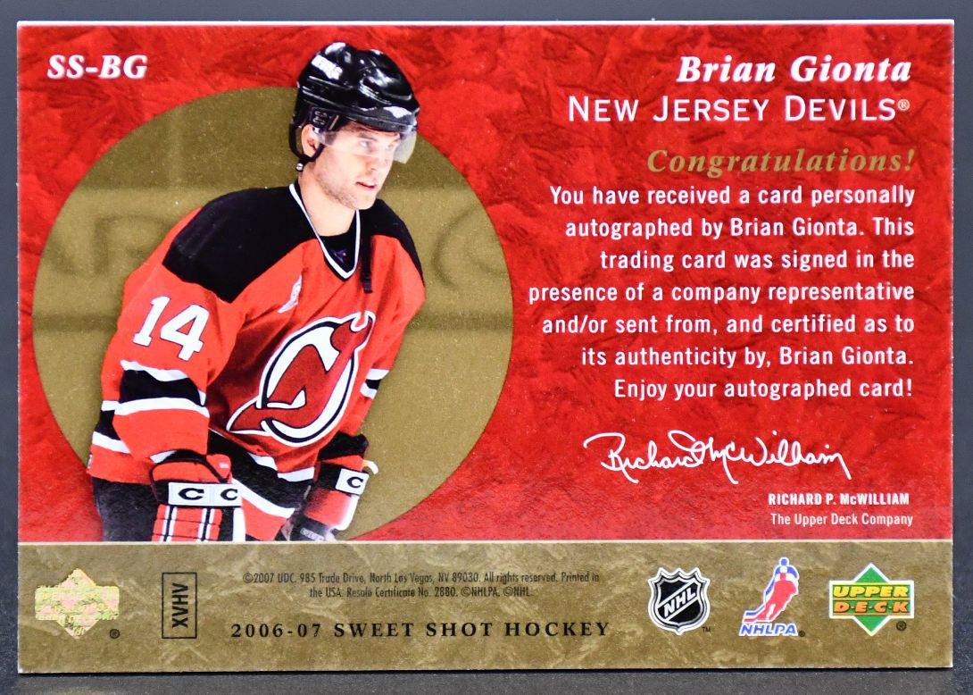 2006-07 UD Sweet Shot Signature Shots Brian Gionta SS-BG Auto