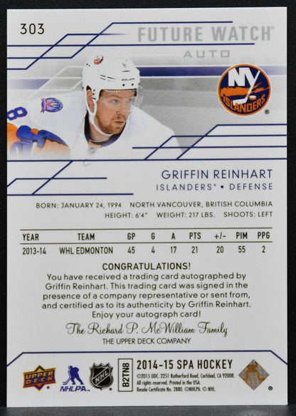 2014-15 SP Authentic Future Watch Auto Griffin Reinhart RC Auto 182/999 0475