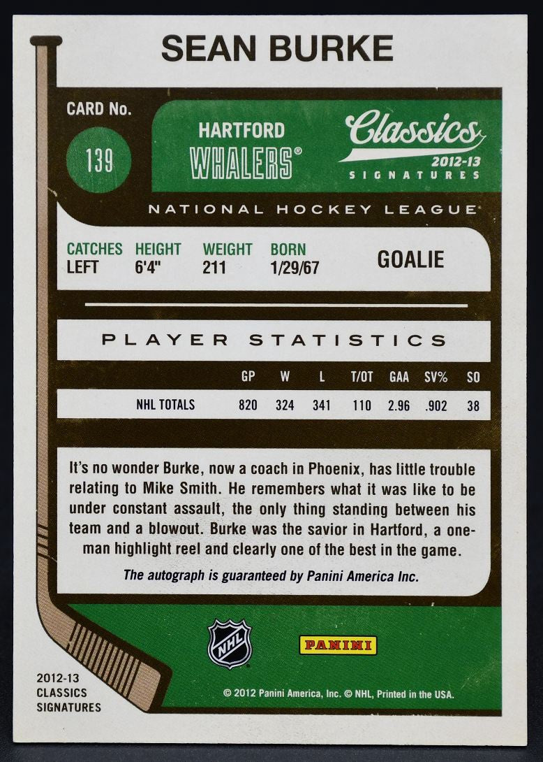 2012-13 Panini Classics Signatures Sean Burke 139 Auto