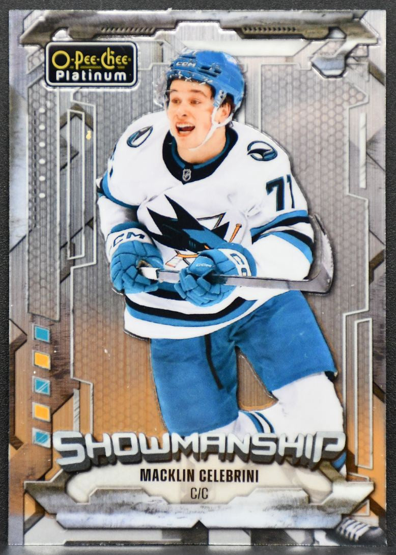 2024-25 O-Pee-Chee Platinum Showmanship Macklin Celebrini S-8 Sharks RC 8409