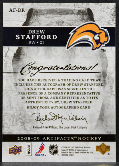 2008-09 Upper Deck Artifacts Auto-Facts Drew Stafford AF-DR Sabres Auto 0291