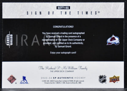 2023-24 SP Authentic Retro Sign of the Times Samuel Girard Avalanche Auto 7010