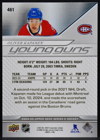 2024-25 Upper Deck Series 2 Young Guns Oliver Kapanen 461 Canadiens RC 5156