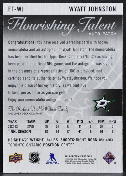 2023-24 UD Premier Flourishing Talent Auto Patch Johnston Stars Auto Patch 5982