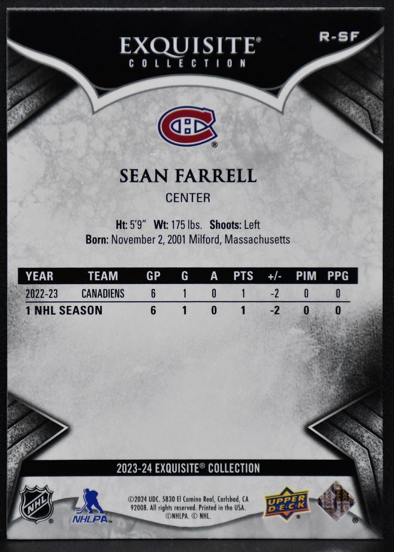 23-24 UD Black Diamond Exquisite Collection RCs Sean Farrell Canadiens RC /399 5760