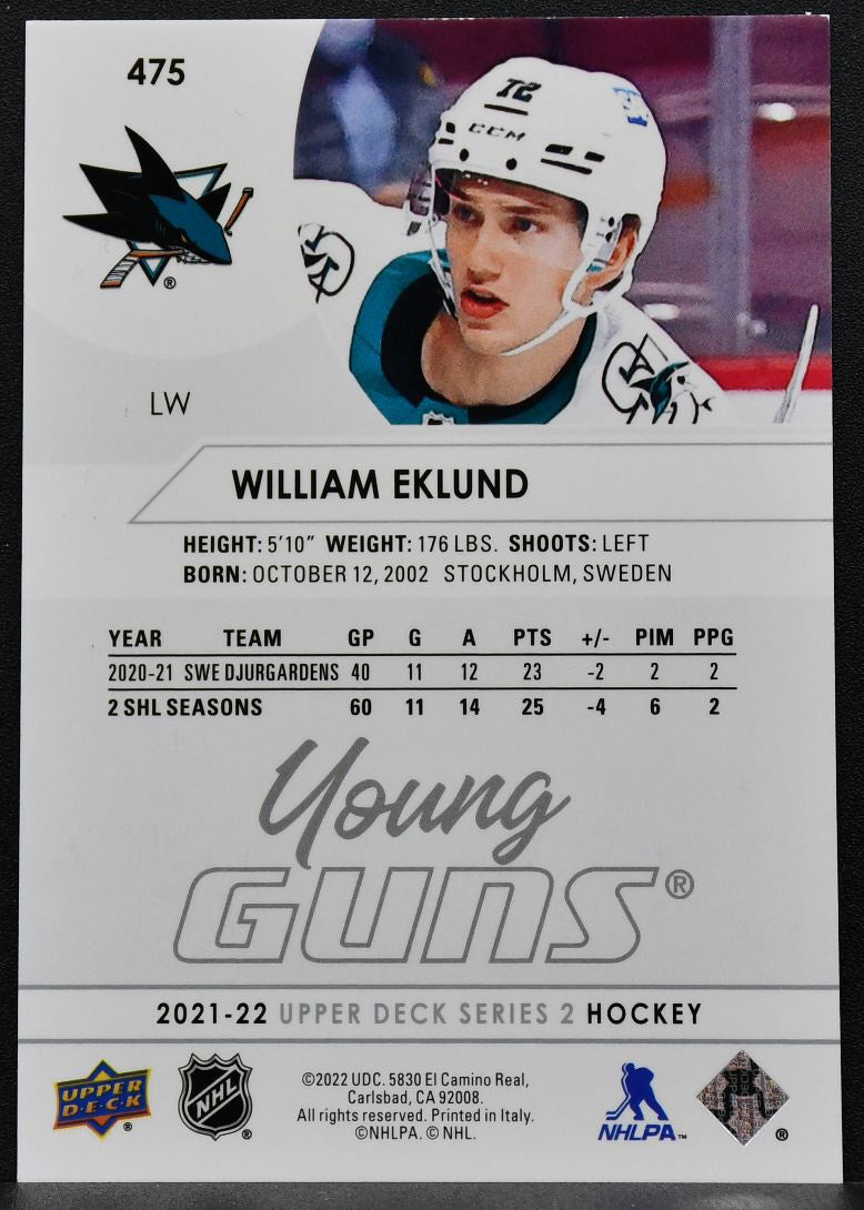 2021-22 Upper Deck Series 2 Young Guns William Eklund 475 RC 7459