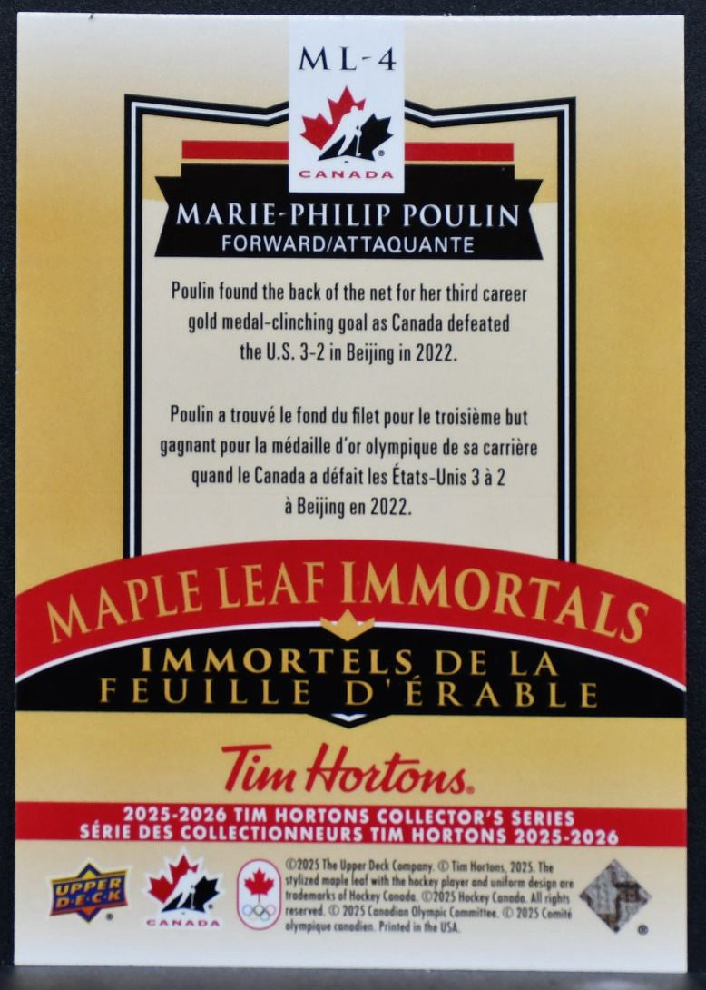 2025-26 Upper Deck Tim Hortons Maple Leaf Immortals Marie-Philip Poulin 7138