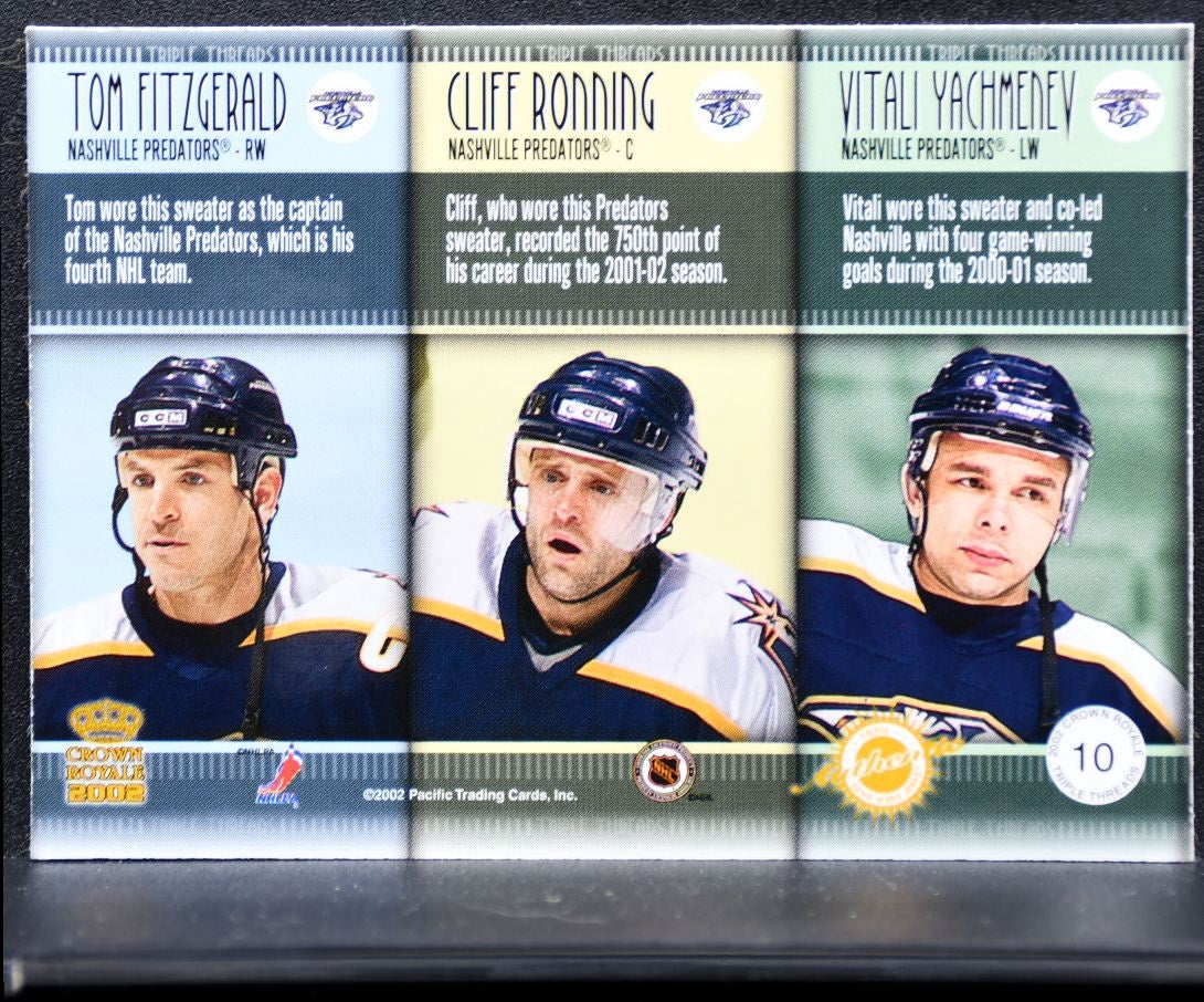 2001-02 Pacific Crown Royale Triple Ronning/Yachmenev/Fitzgerald Jersey 9089