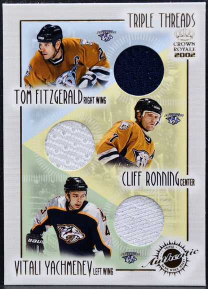 2001-02 Pacific Crown Royale Triple Ronning/Yachmenev/Fitzgerald Jersey 9089