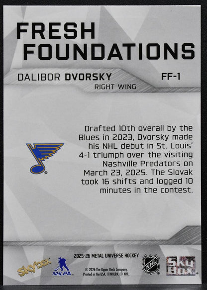 2025-26 SkyBox Metal Universe Fresh Foundation Dalibor Dvorsky FF-1 Blues 6484
