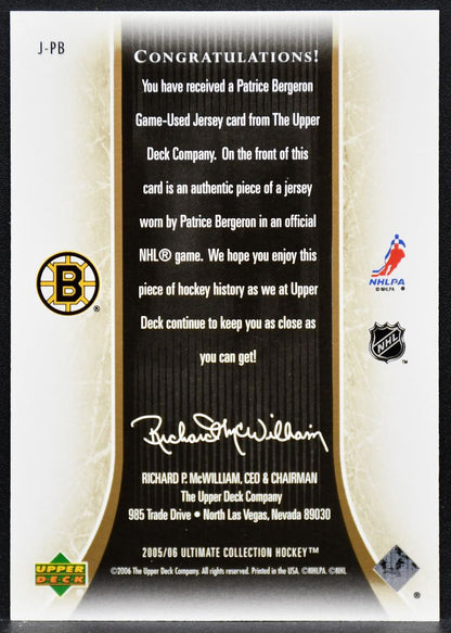 2005-06 UD Ultimate Collection Jerseys Bergeron Boston Bruins /250 Jersey 3705