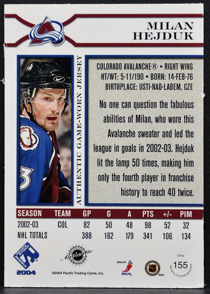 2004-05 Pacific Private Stock Jersey Milan Hejduk 0920/1000 Jersey 0004