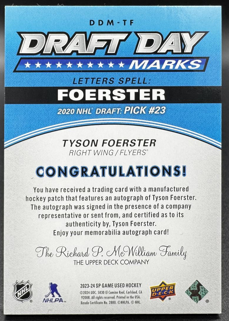2023-24 SPx Rookie Auto Jersey Spectrum Tyson Foerster RC Auto /35