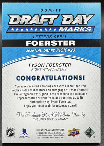 2023-24 SPx Rookie Auto Jersey Spectrum Tyson Foerster RC Auto /35