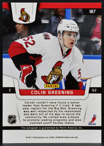 2011-12 Panini Certified Freshman RC Colin Greening 187 Senators RC Auto 7471