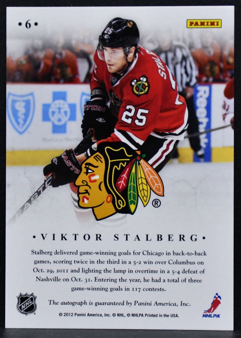 2012-13 Panini Elite Signings Viktor Stalberg 6 Chicago Blackhawks Auto 4365