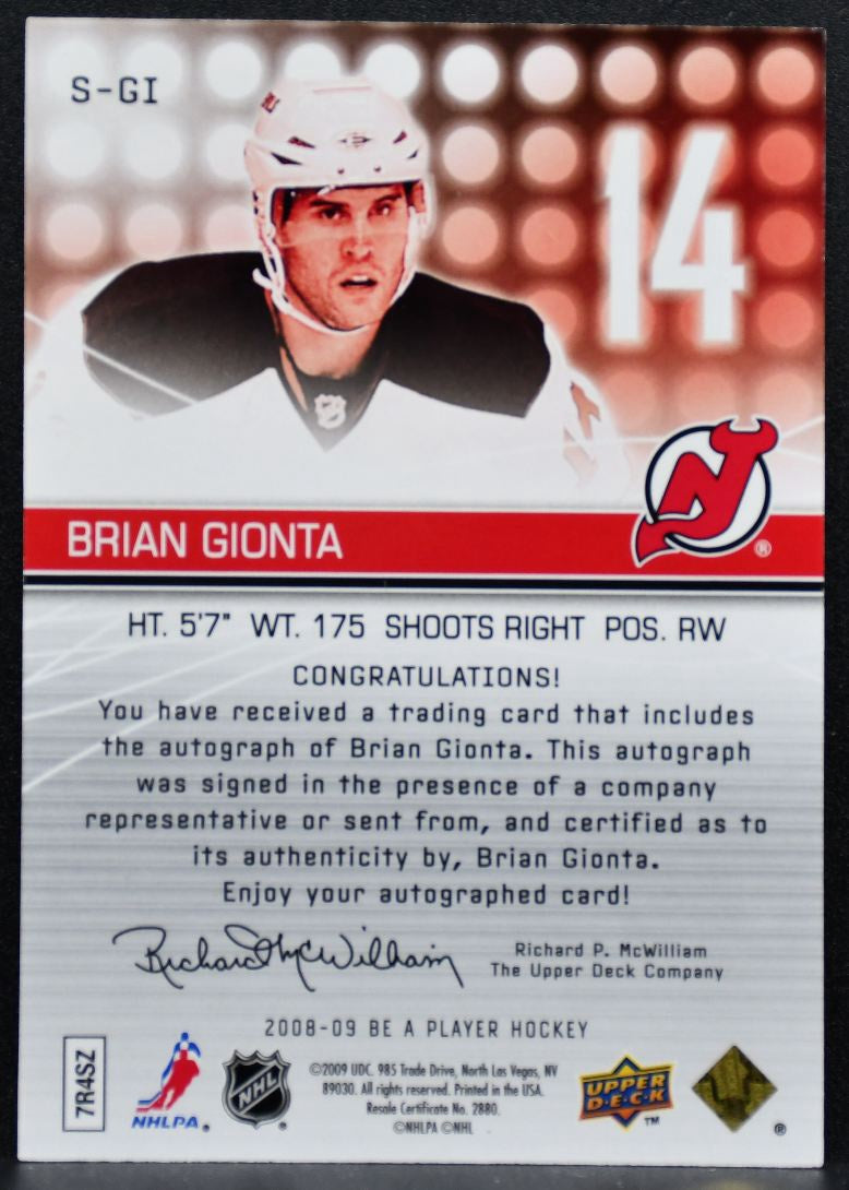 2008-09 Upper Deck Be a Player Signatures Brian Gionta S-GI Devils Auto 3692