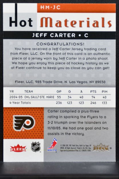 2005-06 Upper Deck Hot Prospects Materials Jeff Carter HM-JC Flyers Jersey 2448