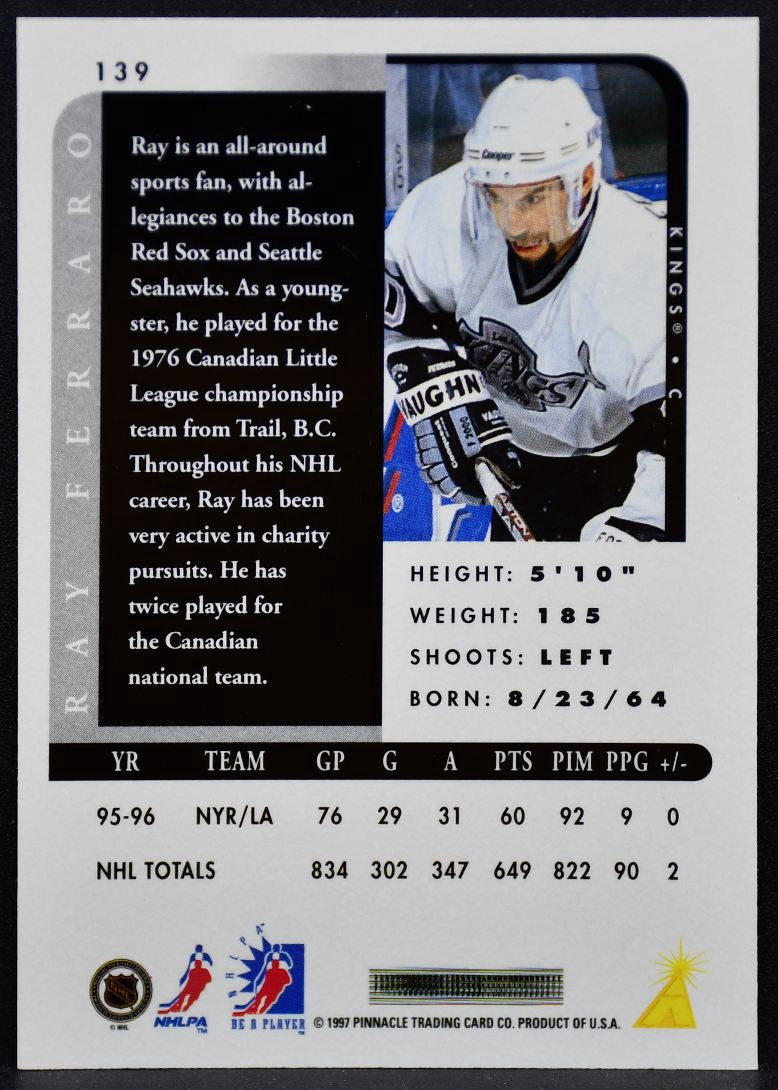 1996-97 Pinnacle Be a Player Autographs Ray Ferraro 139 Kings Auto 1745