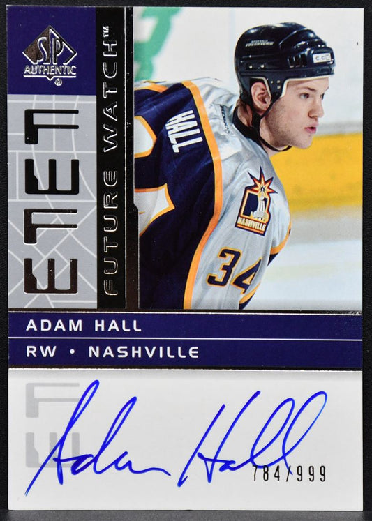 2002-03 SP Authentic Future Watch Auto Adam Hall 190 Predators RC Auto 784/999