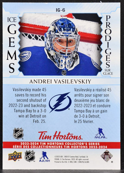2023-24 UD Tim Hortons Ice Gems Andrei Vasilevskiy IG-6 Tampa Bay Lightning