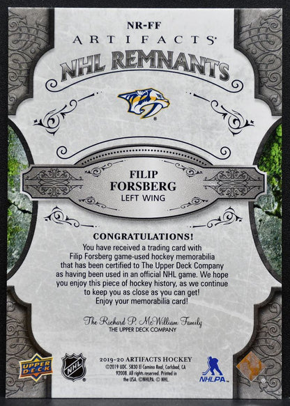 2019-20 Upper Deck Artifacts NHL Remnants Filip Forsberg Predators Jersey 7998