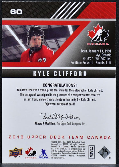 2013-14 UD Team Canada Gold Signatures Kyle Clifford 60 Team Canada Auto