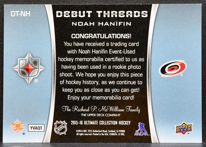 2015-16 UD Ultimate Collection Debut Threads Noah Hanifin 123/149 Jersey 1397